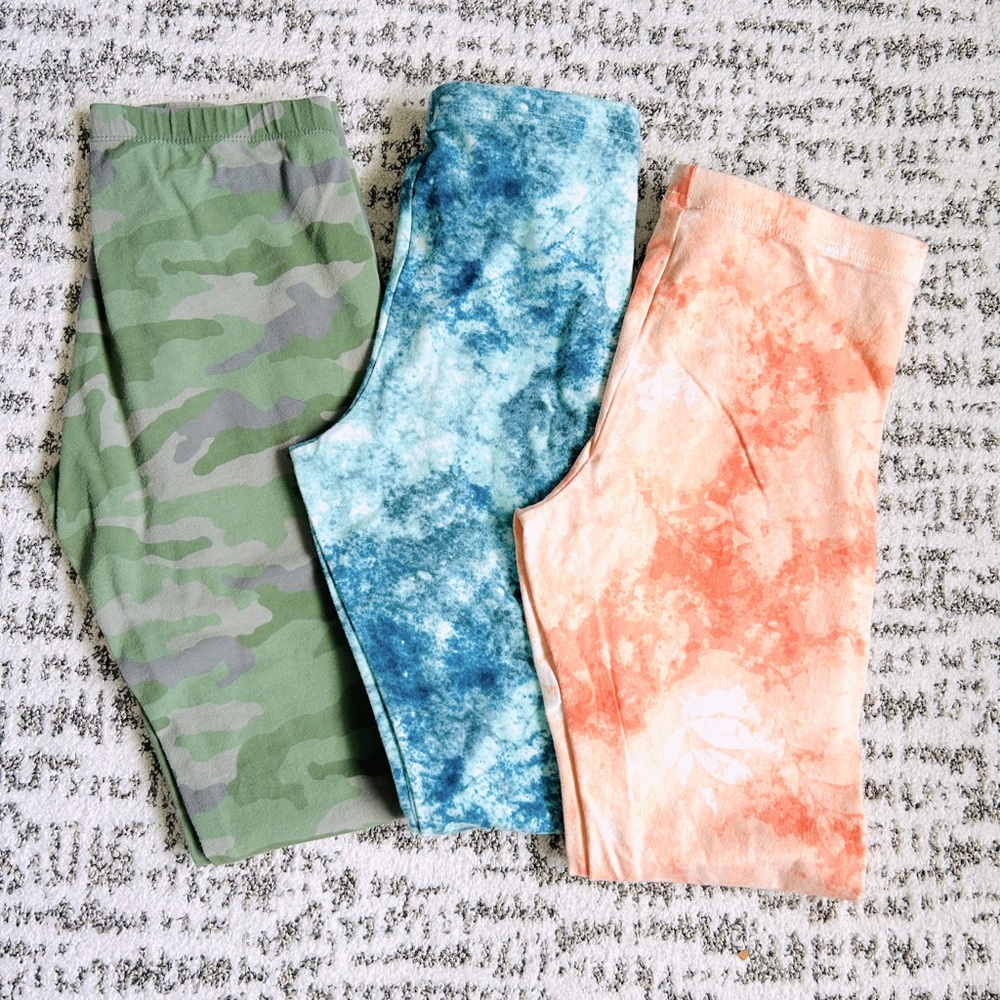 Bundle 3 Girls XL 14 Leggings Old Navy & Cat & Jack Tie-Dye Camo